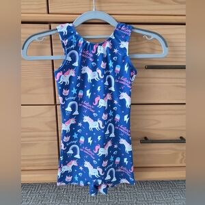Destira Girl Leotard Gimanstics Unicorn Print Sleeveless Size S (4T To 5T).